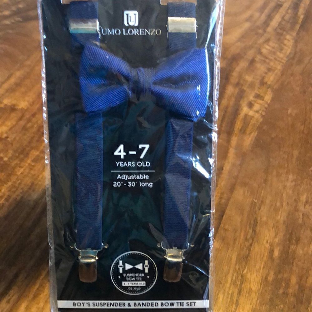 Kids Umo Lorenzo Suspender And Bow Tie Set-Navy blue